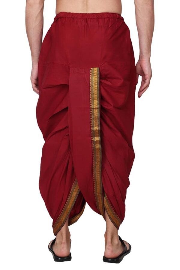 Rameshwaram Fabrics Men's Readymade Elastic Silk Dhoti, Comfortable Pre-Stitched Dhothi