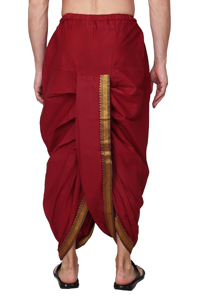 Rameshwaram Fabrics Men's Readymade Elastic Silk Dhoti, Comfortable Pre-Stitched Dhothi
