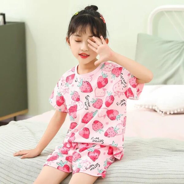 RKEVENT FASHION HUB Girls Sets Children's Pajamas Girls PyjamasTeens Pajamas Teenager Sleepwear Strawberry Printed Nylon Homewear