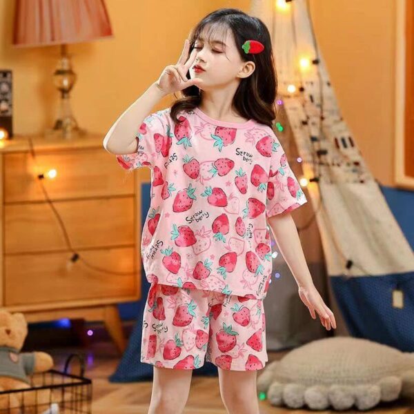 RKEVENT FASHION HUB Girls Sets Children's Pajamas Girls PyjamasTeens Pajamas Teenager Sleepwear Strawberry Printed Nylon Homewear