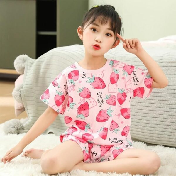RKEVENT FASHION HUB Girls Sets Children's Pajamas Girls PyjamasTeens Pajamas Teenager Sleepwear Strawberry Printed Nylon Homewear