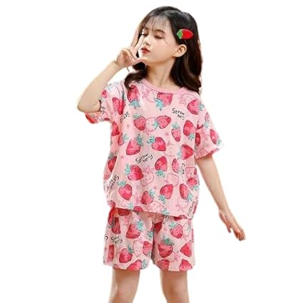 RKEVENT FASHION HUB Girls Sets Children's Pajamas Girls PyjamasTeens Pajamas Teenager Sleepwear Strawberry Printed Nylon Homewear