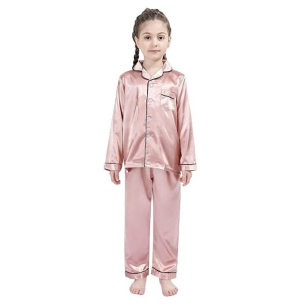 S R Fashion Hub Kid's Pure Satin Full Sleeves Night Suit/Dress for Girls Full Pajama & Top Sleep Suit