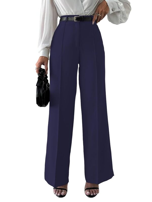 Shasmi Women's High Rise Solid Color High Waist, Wide Straight-Leg Loose Fit, Front Button Closure, Simple Daily Casual Long Pants with Pockets (Without Belt) (Trouser 171)