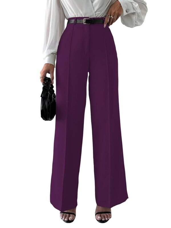 Shasmi Women's High Rise Solid Color High Waist, Wide Straight-Leg Loose Fit, Front Button Closure, Simple Daily Casual Long Pants with Pockets (Without Belt) (Trouser 171)