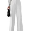Shasmi Women's High Rise Solid Color High Waist, Wide Straight-Leg Loose Fit, Front Button Closure, Simple Daily Casual Long Pants with Pockets (Without Belt) (Trouser 171)