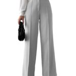Shasmi Women's High Rise Solid Color High Waist, Wide Straight-Leg Loose Fit, Front Button Closure, Simple Daily Casual Long Pants with Pockets (Without Belt) (Trouser 171)
