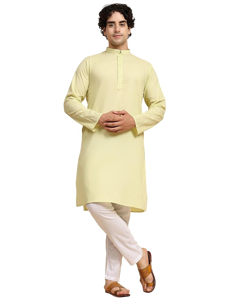 SKAVIJ Men's Casual Kurta Pajama Set Regular Fit Traditional Dress Yoga Outfit