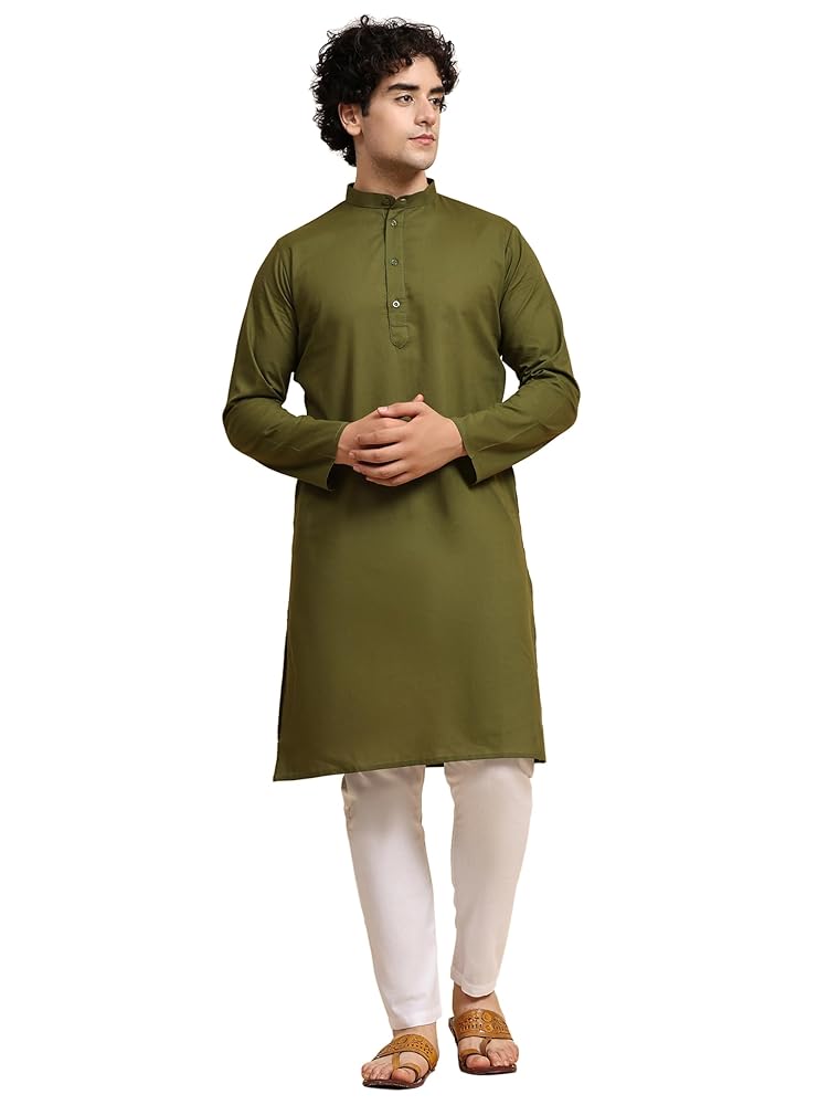 SKAVIJ Men's Casual Kurta Pajama Set Regular Fit Traditional Dress Yoga Outfit