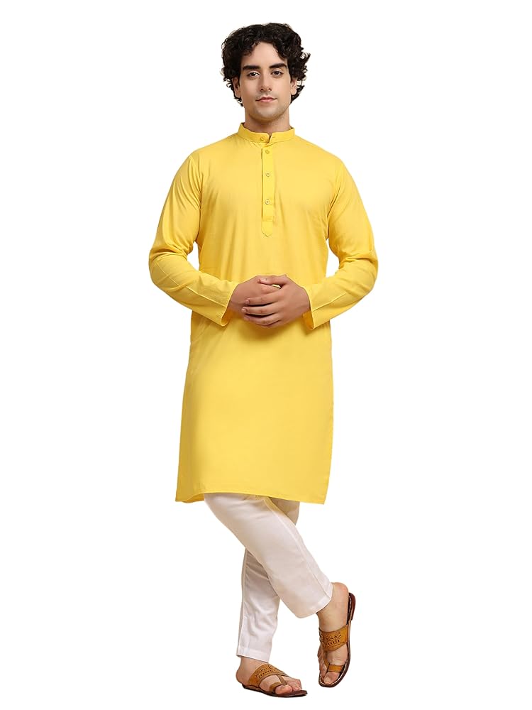 SKAVIJ Men's Casual Kurta Pajama Set Regular Fit Traditional Dress Yoga Outfit