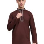 SKAVIJ Men's Cotton Embroidered Kurta Shirt - Long Sleeve Traditional Indian Tunic for Casual