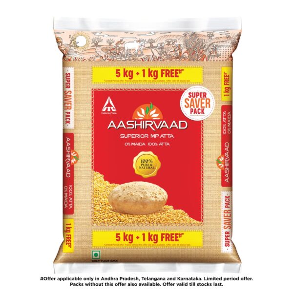 Superior MP Atta, 100% Whole Wheat Flour, 0% Maida, 15kg/16kg (Weight may vary)