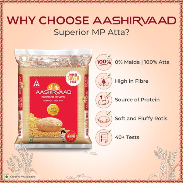 Superior MP Atta, 100% Whole Wheat Flour, 0% Maida, 15kg/16kg (Weight may vary)