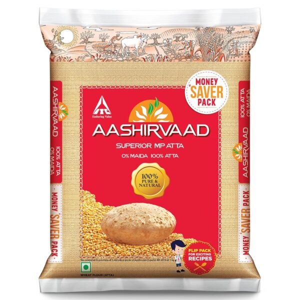 Superior MP Atta, 100% Whole Wheat Flour, 0% Maida, 15kg/16kg (Weight may vary)