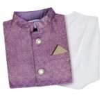 superminis Boy's Cotton Cottton Kurta With Golden Thread Work Nehru Jacket And Elastic Closure Pyjama Set