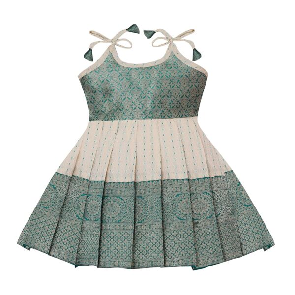 Suzvan South Indian Traditional Pattu Pavadai Jacquard Silk Frock Dress for Baby Girls