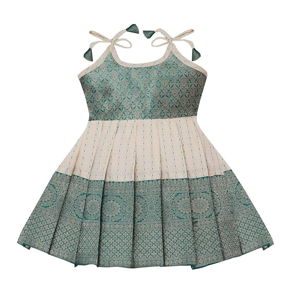 Suzvan South Indian Traditional Pattu Pavadai Jacquard Silk Frock Dress for Baby Girls