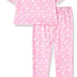 T2F Girls Cotton Printed Oversized Fit Crop Top and Pant Pajama Set