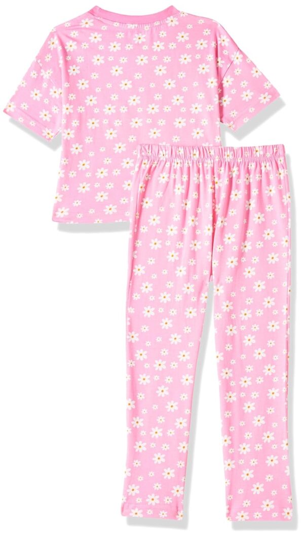 T2F Girls Cotton Printed Oversized Fit Crop Top and Pant Pajama Set