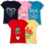 T2F Girls Cotton Printed Regular Fit T-Shirt (Pack of 5)