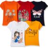 T2F Girls Cotton Printed Regular Fit T-Shirt (Pack of 5)