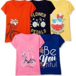 T2F Girls Cotton Printed Regular Fit T-Shirt (Pack of 5)