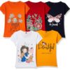 T2F Girls Cotton Printed Regular Fit T-Shirt (Pack of 5)