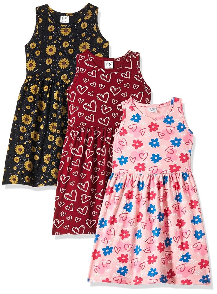 T2F Girls Knee-Length Casual Dress(Pack of 3)