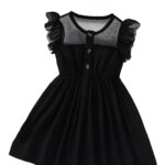 TAGAS Girls Embroidery Pattern Cap Sleeve Dress | Girls Dress | Party Dress for Girls | Fancy Dress Black||Dress||Frock||(KD)