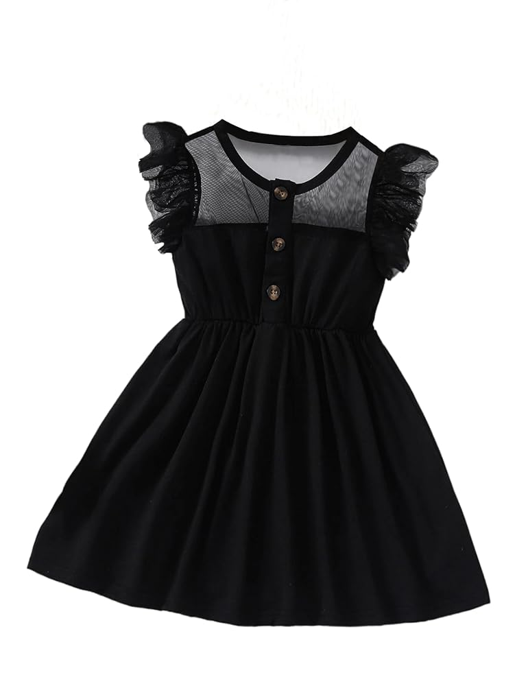 TAGAS Girls Embroidery Pattern Cap Sleeve Dress | Girls Dress | Party Dress for Girls | Fancy Dress Black||Dress||Frock||(KD)