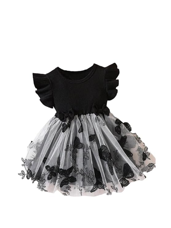 TAGAS Girls Embroidery Pattern Cap Sleeve Dress | Girls Dress | Party Dress for Girls | Fancy Dress Black||Dress||Frock||(KD)