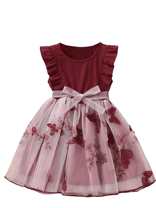 TAGAS Girls Embroidery Pattern Cap Sleeve Dress | Girls Dress | Party Dress for Girls | Fancy Dress Black||Dress||Frock||(KD)