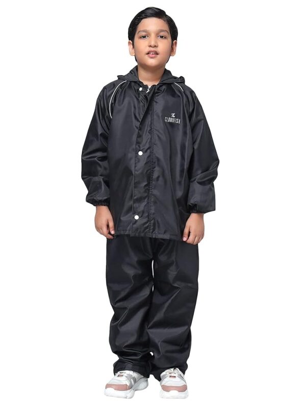 THE CLOWNFISH Kid's Waterproof Double Coating Reversible Standard Length Raincoat With Hood & Reflector Logo At Back, Top & Bottom Printed Plastic Pouch