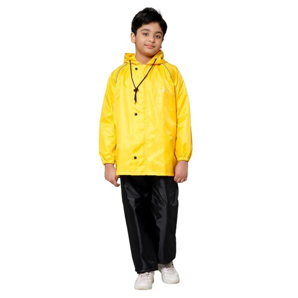 THE CLOWNFISH Kid's Waterproof Double Coating Reversible Standard Length Raincoat With Hood & Reflector Logo At Back, Top & Bottom Printed Plastic Pouch