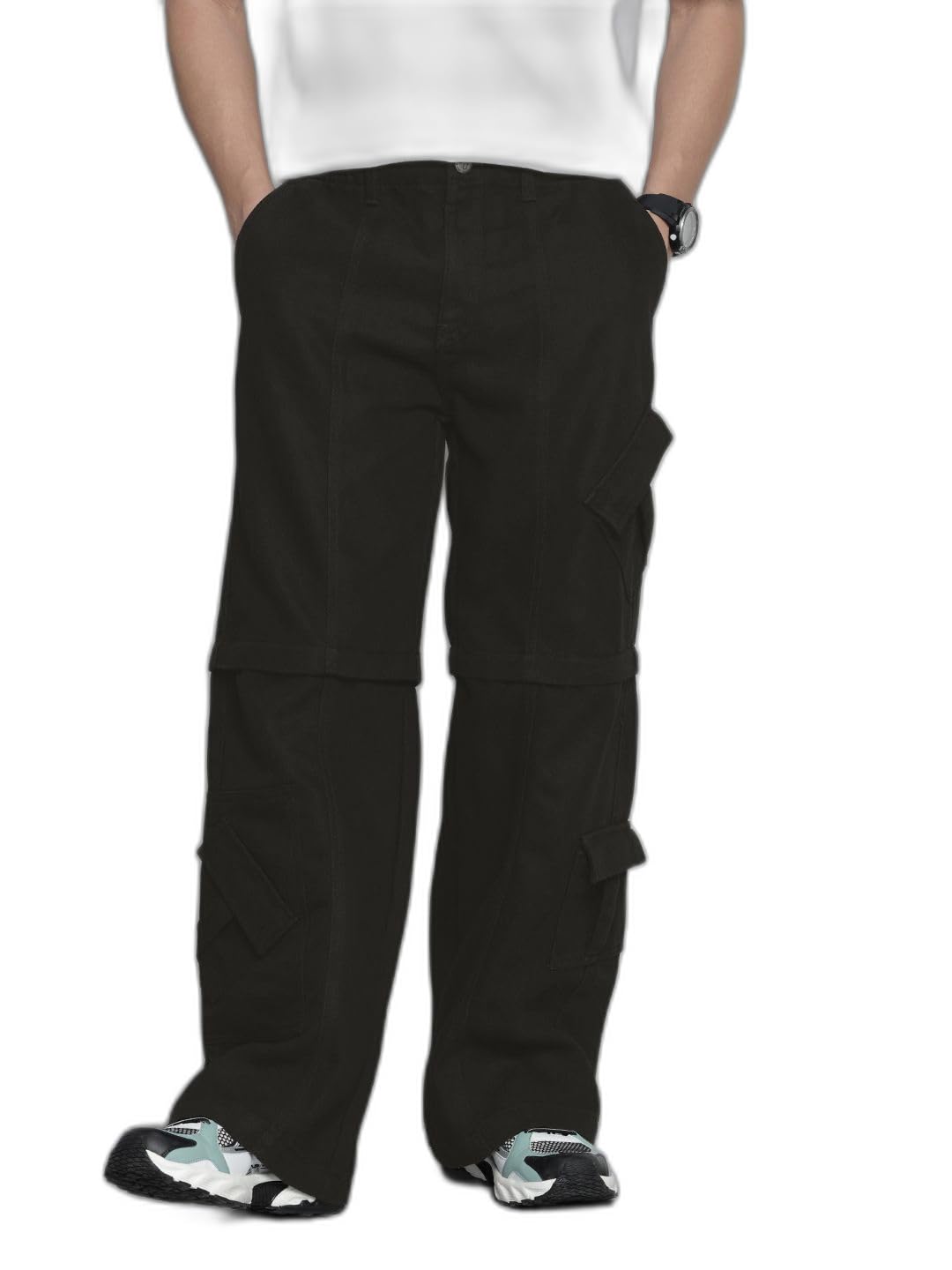 The Indian Garage Co Men Baggy Solid Mid-Rise Convertible Cargo Denim