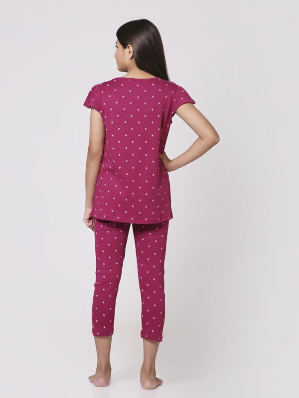 TotzTouch Girls Cotton Pyjama Set Printed T Shirt Capri Pant (3/4 th Pant) Night Dress (Pink Heart and Unicorn Design) Age 3 Years to 16 Years Pack of 2
