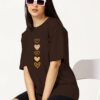 TQH Women's Casual Printed Round Neck, Oversized Longline Drop Shoulder Boho Style T-Shirt