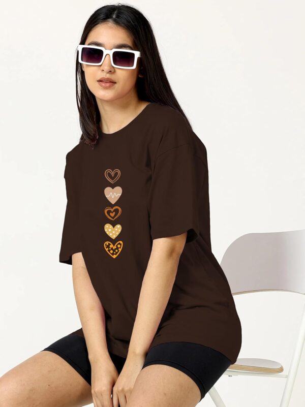 TQH Women's Casual Printed Round Neck, Oversized Longline Drop Shoulder Boho Style T-Shirt