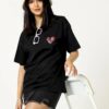TQH Women's Casual Printed Round Neck, Oversized Longline Drop Shoulder Boho Style T-Shirt