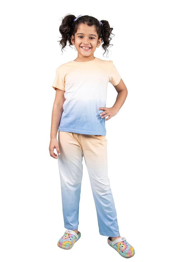 Tweeny Mini Kids Girls Pure Cotton Tie Dye Sleepwear | Night Suit | Night Wear | Half Sleeves Top & Pyjama Set Summer Wear