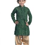 VASTRAMAY Boys' Blue and Rose Gold Kurta Patiala Set | Gold Bandhani And Foil Print Rayon Kurta With Pyjama for Navratri, Diwali & Festive Celebrations - Stylish and Comfortable...