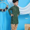 VASTRAMAY Boys' Blue and Rose Gold Kurta Patiala Set | Gold Bandhani And Foil Print Rayon Kurta With Pyjama for Navratri, Diwali & Festive Celebrations - Stylish and Comfortable...
