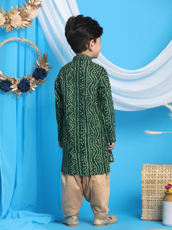 VASTRAMAY Boys' Blue and Rose Gold Kurta Patiala Set | Gold Bandhani And Foil Print Rayon Kurta With Pyjama for Navratri, Diwali & Festive Celebrations - Stylish and Comfortable...