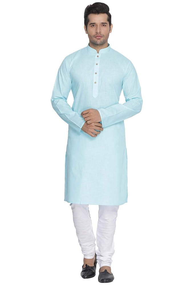 VASTRAMAY Mens Cotton Blend Kurta Pyjama Set - Classic Ethnic Attire for Timeless Style and Cultural Celebrations || Solid Plain Full Sleeves Kurta Pyjama Set