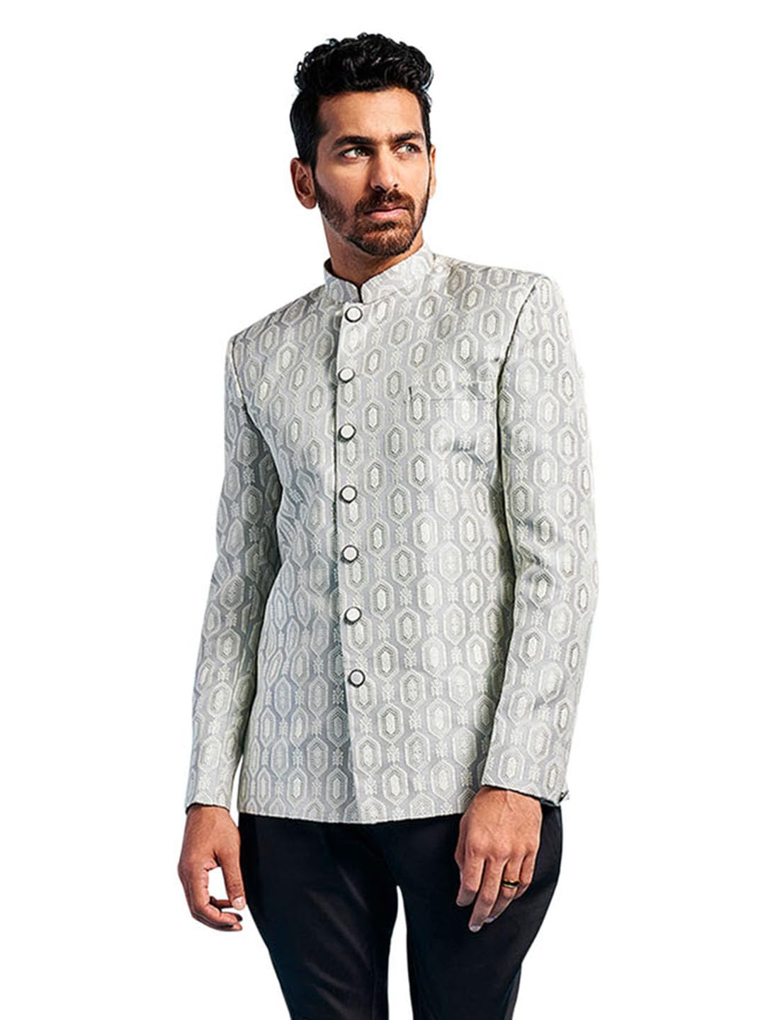 VASTRAMAY Men's Jodhpuri - Silk Blend Jacquard Jodhpuri For Men.