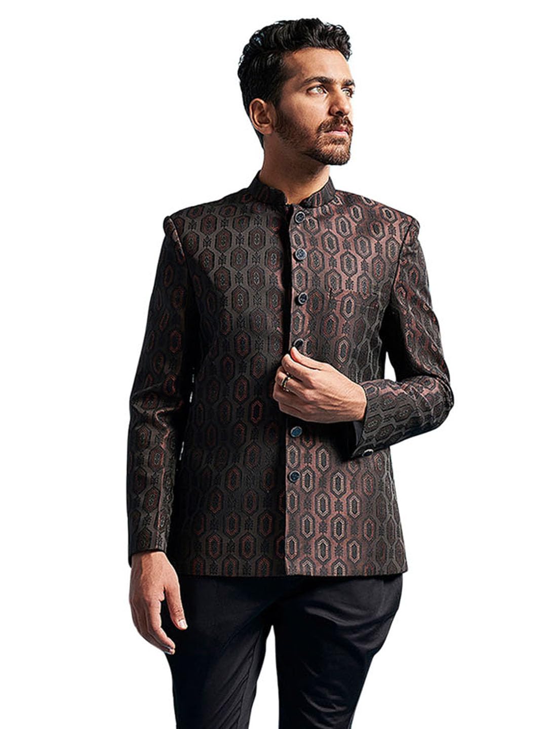 VASTRAMAY Men's Jodhpuri - Silk Blend Jacquard Jodhpuri For Men.