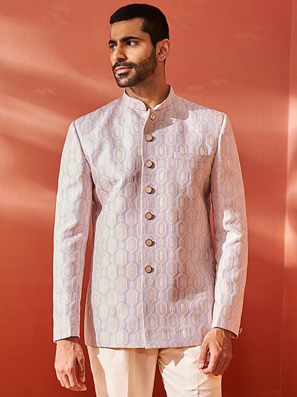 VASTRAMAY Men's Jodhpuri - Silk Blend Jacquard Jodhpuri For Men.