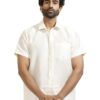 VASTRAMAY Men's Silk Blend Ethnic Shirt - Half Sleeves, South Indian Traditional Shirt for Weddings, Festivals, & Casual Wear