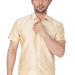 VASTRAMAY Men's Silk Blend Ethnic Shirt - Half Sleeves, South Indian Traditional Shirt for Weddings, Festivals, & Casual Wear