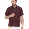 VASTRAMAY Men's Silk Blend Ethnic Shirt - Half Sleeves, South Indian Traditional Shirt for Weddings, Festivals, & Casual Wear